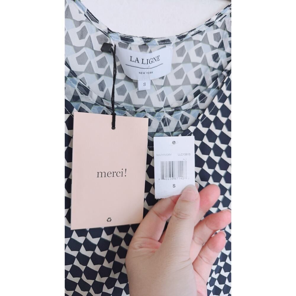 La Ligne silk Claudette Dress in Mavy/Ivory Muiti Small - Picture 9 of 10